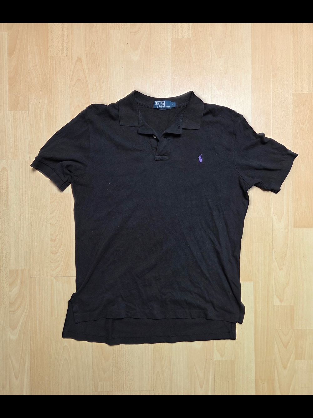 Ralph Lauren Polo Shirt in Black with Purple Logo - Size L